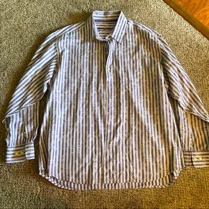 Tommy Bahama Purple Striped Palm Tree Print Button Down Shirt XL